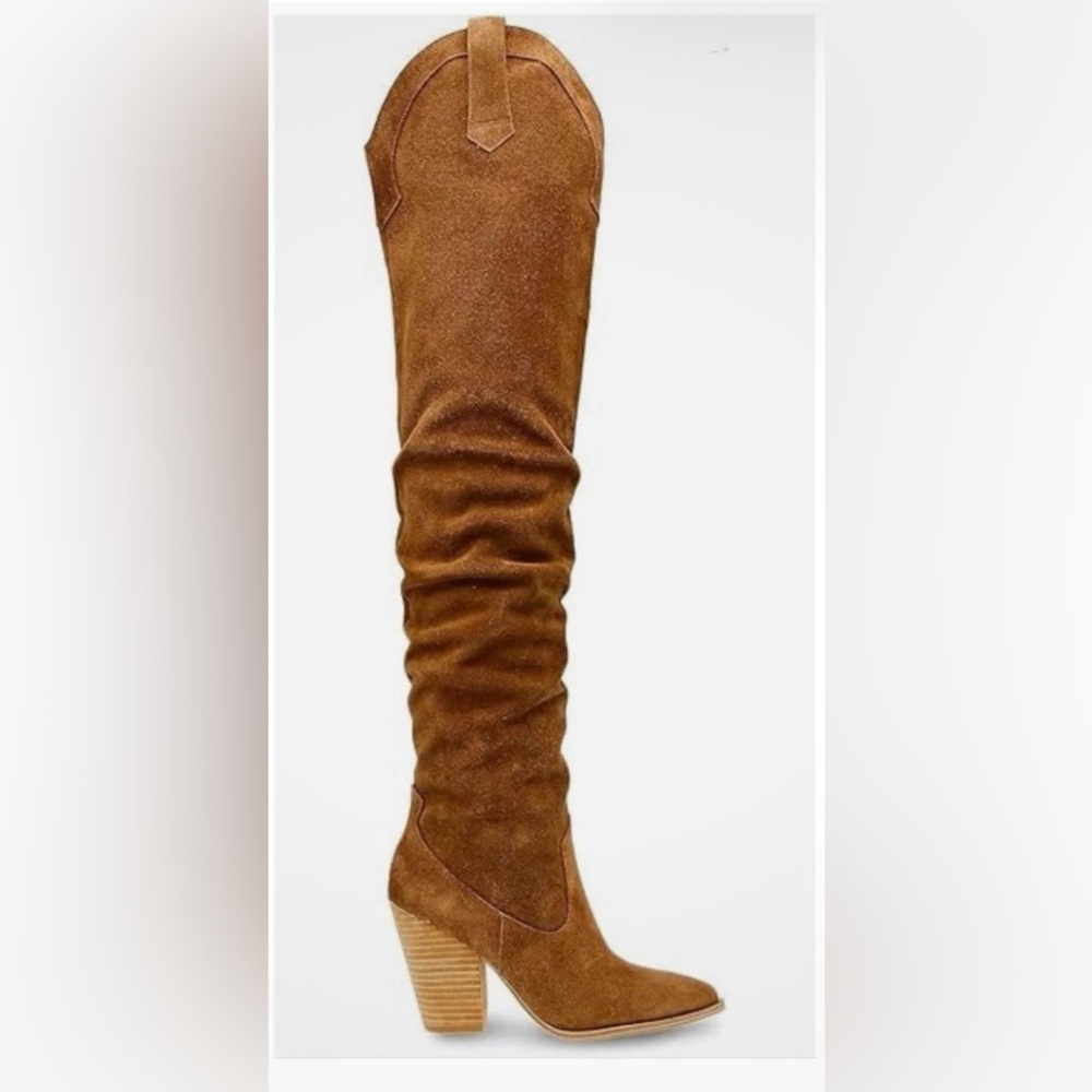 Steve Madden Western Inspired Chestnut Brown Suede Over-the-Knee Cowboy Boots